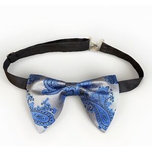 Handmade Men's Blue Paisley Bow Tie Pre-tied Adjustable‎ Neck Strap